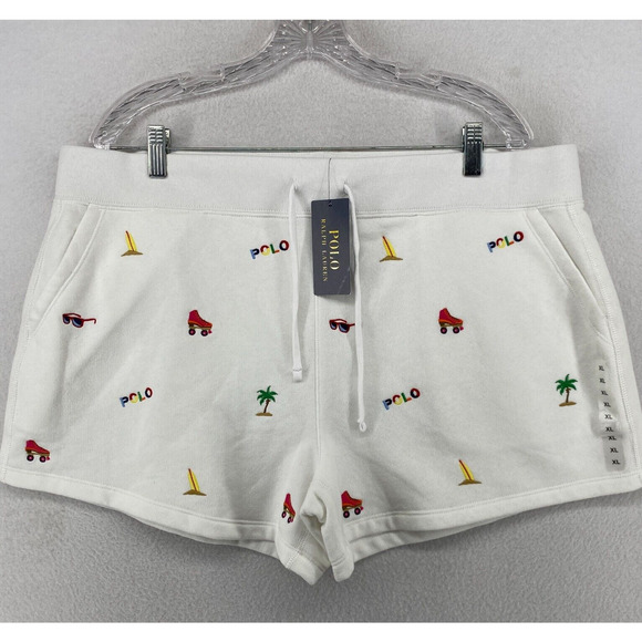 POLO RALPH LAUREN Shorts Women XL Allover Embroidered Sweat 4